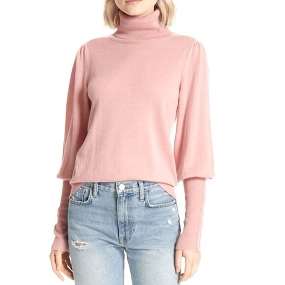 Joie Shialy Wool Cashmere Turtleneck Sweater Pearl Trim Cuffs - Picture 1 of 11